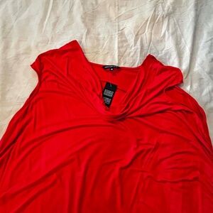 CAP SLEEVE TOP, SCARLET, SIZE 4X, SHIRRING ON SIDES, COWL NECK, PREMIUM ESSENTIA